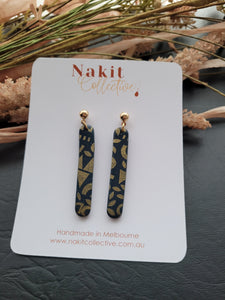 Navy and gold straight dangle earrings